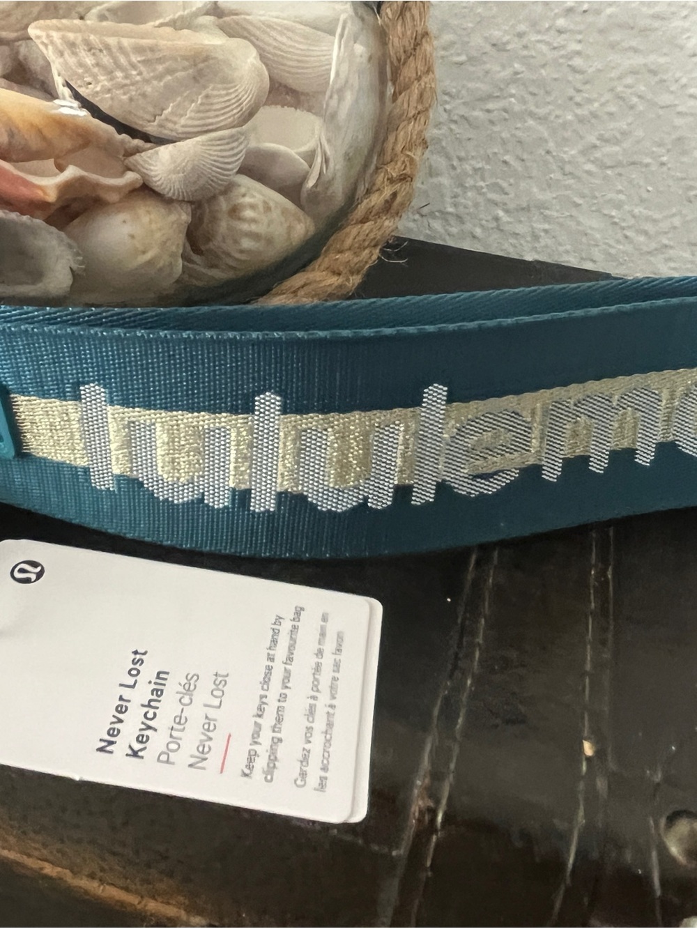 lululemon athletica Teal and Gold Never Lost Keychain Strap